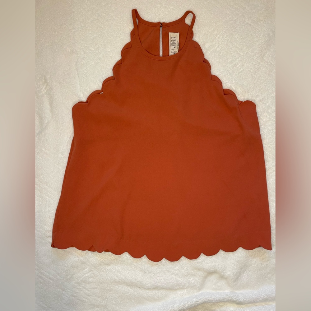 Scalloped Hem coral orange tank top